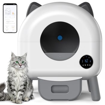 Automatic Cat Litter Box Self Cleaning Electric Litter Box with App Control Triple Safety Protection Removable Washable Liner for Multiple Cats White Dark Gray