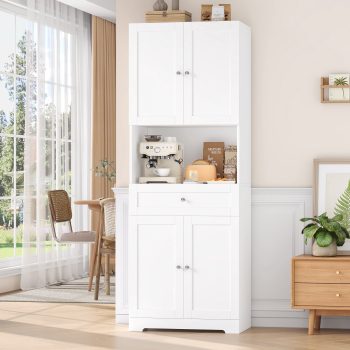 Homfa 67.5'' Tall Kitchen Pantry with Microwave Shelf, Large Storage Drawer Wood Pantry Storage Cabinet for Dining Room Living Room