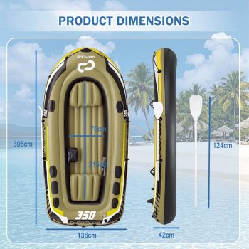 Green Inflatable Boat for 4, Fishing Raft Set with 3 Air Chambers, Boston Valves, Oar Locks, and 748 Lbs Capacity