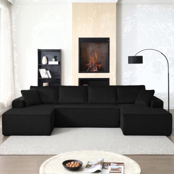 Vanress 124 Inch U Shaped Modular Sectional Sofa, Modern Corduroy Boneless Sofa for Living Room, Upholstered Deep Seat Cloud Sofas Couches, No Assembly Required