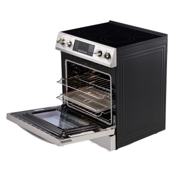 KFFKFF 30-Inch Electric Range Oven, 4.8 Cu. Ft. Freestanding Oven, Stainless Steel Kitchen Stove with 5 Cooking Zones, Timer, Self-Cleaning, Adjustable Racks, and Storage Drawer