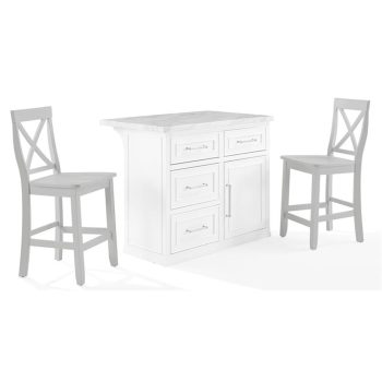 Crosley Furniture Cutler 3-Piece Wood Kitchen Island w/ X-Back Stools in White