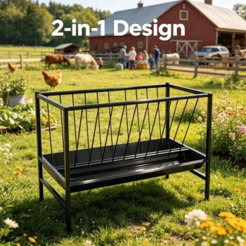 Tanfengu 42 Inch Livestock Feeder, Black Rustproof Goat Feeder, Solid Space-saving Hay Feeder for Farm Mature Sheep Goats Pasture Use