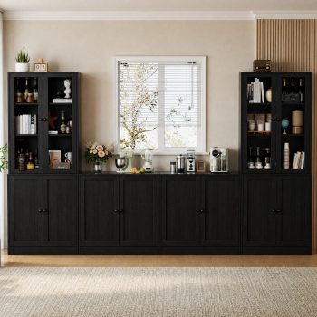 RichYa 4Pcs Kitchen Pantry Storage Cabinet,Modular Furniture Cabinets with Display Glass Doors,Hutch Buffet Cabinet with Shelves for Dining Room