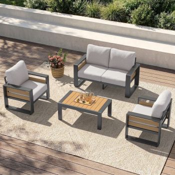 Clouddwell 4-Seats Aluminum Patio Furniture Set, Outdoor Metal Sofa Conversation Set with Coffee Table for Pool Garden Porch Backyard