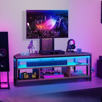 Uforic TV Stand Mount with Power Outlet, Swivel Entertainment Center with LED Lights for TVs up to 70 inches, Height Adjustable