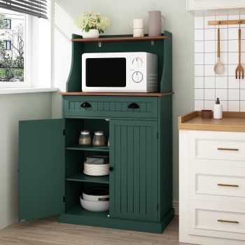 HLR Farmhouse Kitchen Pantry Cabinet with Microwave Stand, 54" Coffee Bar Storage Cabinet