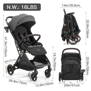 Gravity Folding Baby Stroller - Portable Toddler Stroller w/Adjustable Backrest & Canopy, Lightweight and UV Protected Travel Stroller, One-Hand Automatic Folding