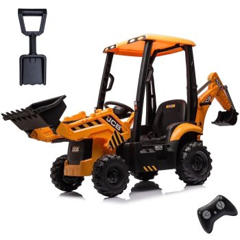 COCLUB 12V Kids JCB Ride on Excavator, Backhoe Toys for Boys with Reversible Seat, Removable Front & Rear Arms, Remote Control, Big Digger Construction Car for Kids 3-5