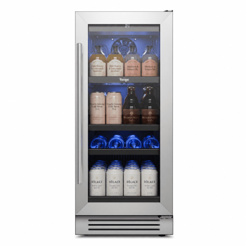 Yeego 15 Inch Beverage Refrigerator Cooler - Cans Mini Fridge with Glass Door, 34-54 ℉ Drink Cooler, Built-in or Freestanding