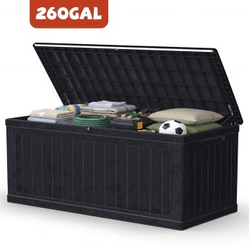 Mersco 260 Gallon Large Deck Box,Lockable Resin Outdoor Indoor Storage Box with Hundles,Waterproof UV Resistant Outside Deck Box for Patio Furniture Cushions, Pool Float,Garden Tool