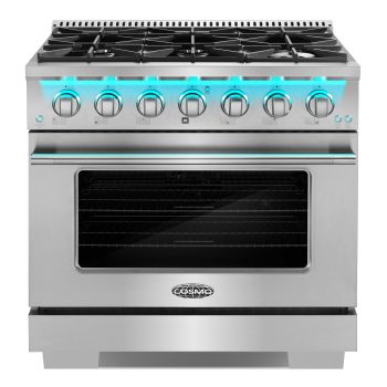 Cosmo 36 in. Vista Collection 5.4 cu. ft. Gas Range, 6 Burners, Convection Oven, LED Light Panel in Modern Stainless Steel