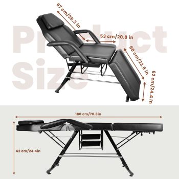 Muweixin Adjustable Tattoo Chair with Stool, 881 LBS Load, 130 Reclining, Black PU Leather, 360 Swivel Height Adjustable Stool, Tattoo Bed for Salon, Spa & Tattoo Shop
