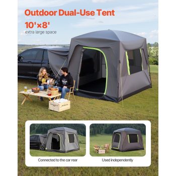 KFFKFF Camping Tent for SUVs, Dimensions 10FT Length x 8FT Width, Double Layered Design Accommodating 5-8 Individuals, PU2000mm Water-Resistant, SUV Tent Featuring Mesh Windows