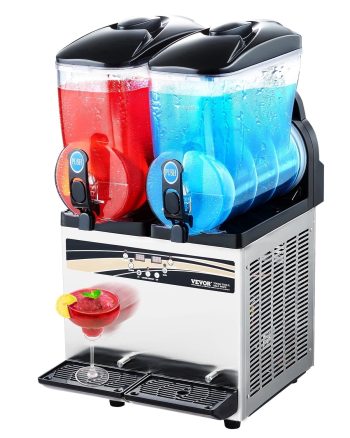 VEVOR Commercial Frozen Drink Maker, 15Lx2 Double Tank Slushy Machine, 120 Cups Stainless Steel Margarita Smoothie Frozen Drink Machine, Slushie Maker for Home Party Restaurants Cafe Bars