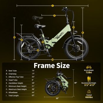 YareYi X-Hunter ST Electric Bike for Adults, 750W Rated Folding Ebike, 28 MPH, 48V 13Ah, 71-Mile Range, 20" Fat Tire Full Suspension E Bike, Hydraulic Brakes
