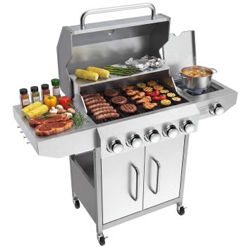 SIXDAY 68,000 BTU 5-Burner Propane Gas Grill with Side Burner, Stainless Steel BBQ Grill for Outdoor Cooking