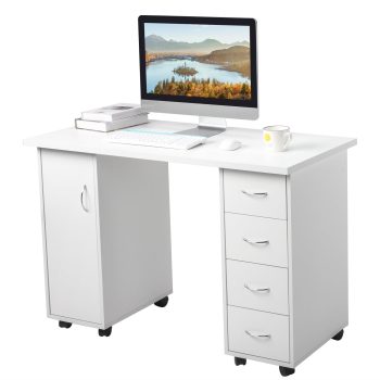 Double Edged Manicure Nail Table with Drawer, White
