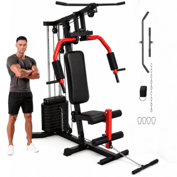 GARVEE Home Gym Machine with 100LB Weight Stack,Full Body Workout Equipment for Home,Chest Press,Lat Pulldown,Butterfly,Low Row,Leg Extension,Cable Pulley System,Strength Training Machine