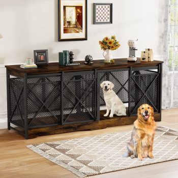 78 inch Double Dog Crate Furniture,Wooden Dog Kennel Table with Removable Divider, Dog Cage for Small/Medium/ Large Extra Size