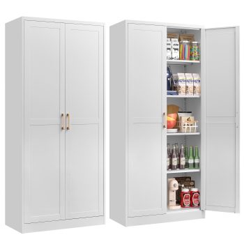 UNICOLY Kitchen Pantry Cabinet,71”H Metal Pantry Storage Cabinet with Doors and 4 Adjustable Shelves,Tall Cabinet for Pantry, Bathroom,Kitchen