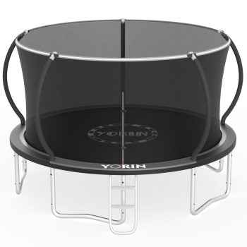 YORIN Trampoline, 14FT Trampoline with Enclosure Net and Ladder, 1400LBS Trampoline for 6-7 Kids Adults, Outdoor Trampoline with Ladder, Anti-Rust Backyard Heavy Duty Recreational Round Trampoline