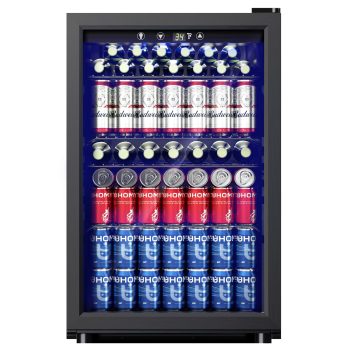 EUHOMY 145 Can Beverage Refrigerator and Wine Cooler, 4.5 cu ft, Glass Door, Adjustable Shelves