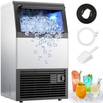 Ecojoy Commercial Under Counter Ice Maker, 100lbs/24H Output, 33lbs Insulated Ice Storage, Stainless Steel Built-in Freestanding Ice Machine with Self-Cleaning for Home Bar, Kitchen, Cafe