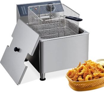 Garvee 11.6 Qt () Commercial Deep Fryer, 1700W 110V Electric Countertop Fryer with XL Basket and Lid, 304 Stainless Steel for Restaurant and Home Kitchen