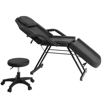 Folding Massage Table Set Rolling Swivel Stool and 3-Section Adjustable Massage Table Thick Padded Soft Salon Spa Beauty Table with Chair Holding up to 330 LBS