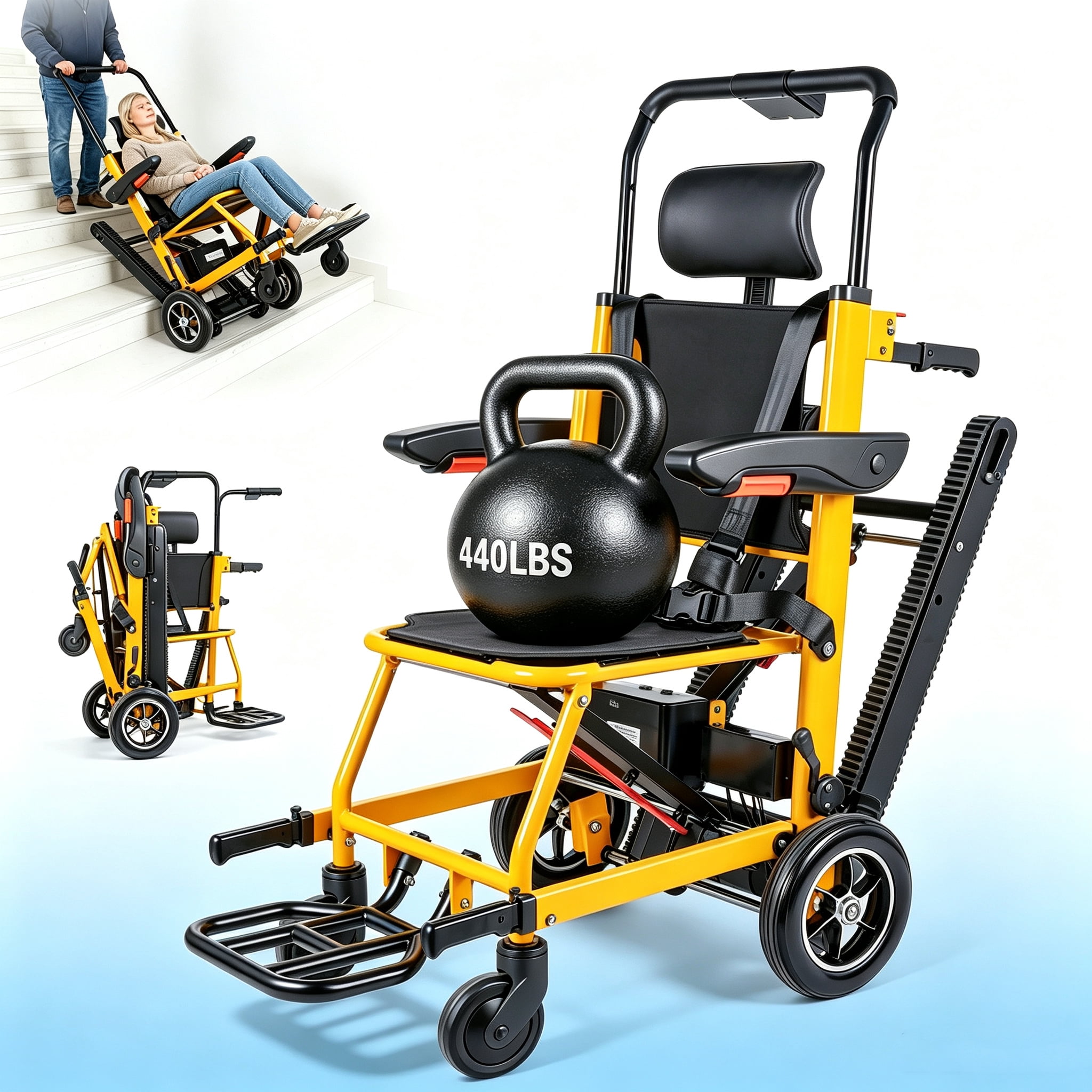 Vakiorn Electric Stair Climbing Wheelchair 440 lbs Capacity 300W Motor 24V 13000mAh Removable Battery Anti Slip Tracks Adjustable for Home Office