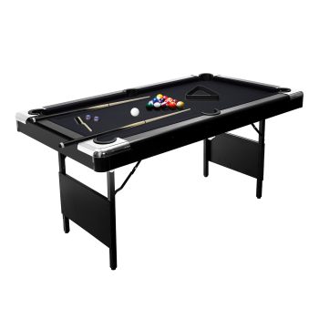Folding 6FT Pool Table for Home – Portable Billiard Table with Cues, Full Ball Set, Chalk & Brush – Space-Saving, Easy Storage, Ideal for Family Game Room – Black