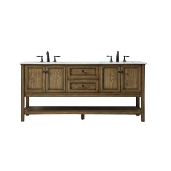72 in. Transitional Double Bathroom Vanity, Driftwood
