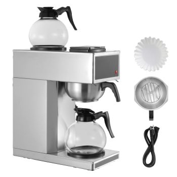 Commercial Coffee Brewer, 12-Cup Coffee Machine with Dual Glass Carafes&Warming Plates, Stainless Steel Drip Coffee Maker for Office, Restaurant, Home Use