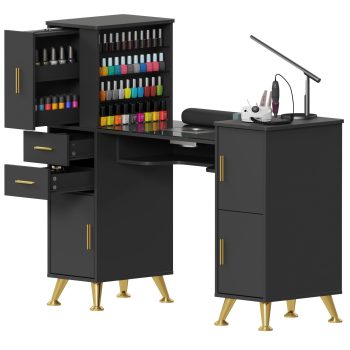 Advwin Manicure Table with Glass Top, Dust Collector, Wrist Cushion, Storage Drawers & Shelves, Nail Desk for Nail Tech Salon Manicure Workstation