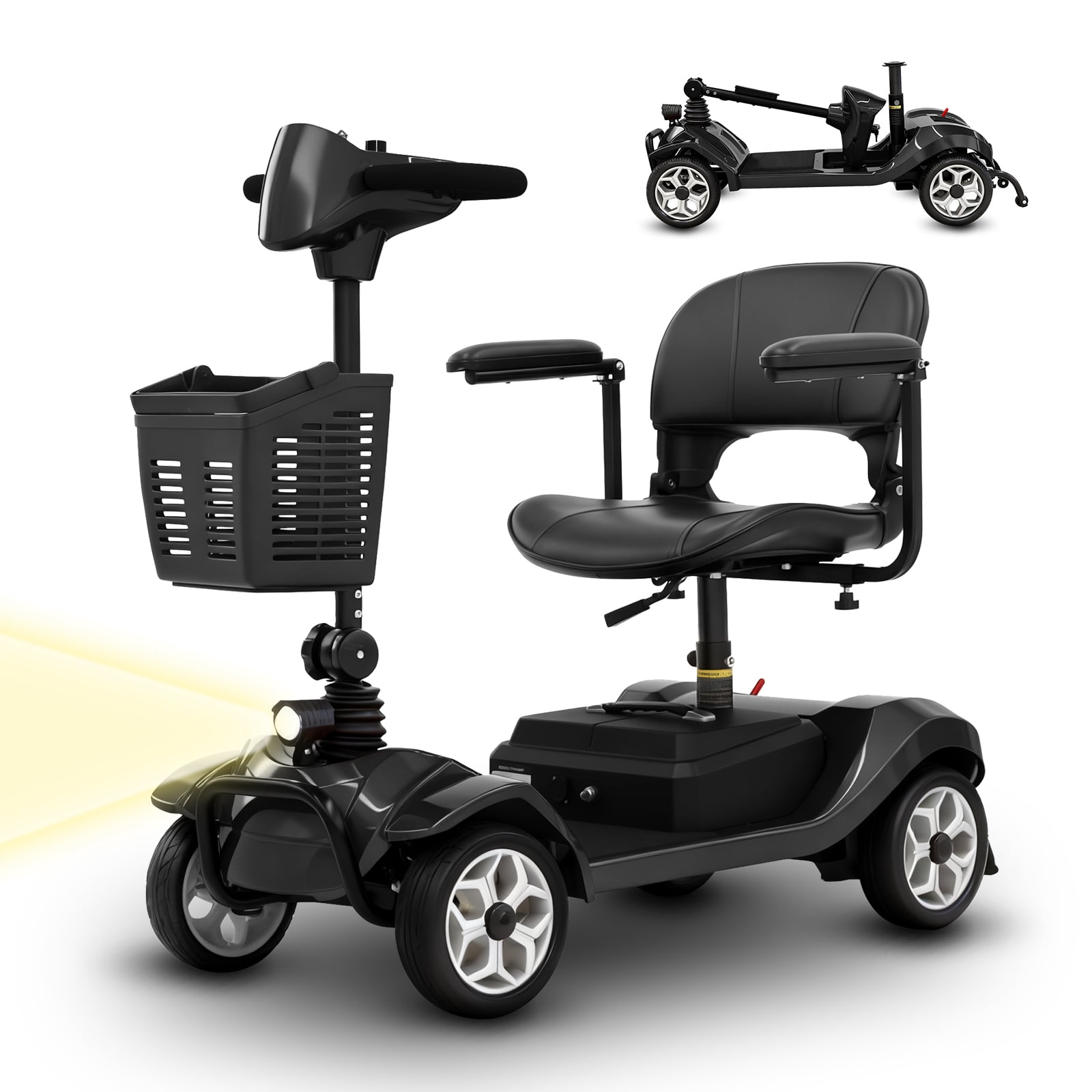 ROBTWOK 4-Wheel Folding Mobility Scooter for Seniors & Adults, 15 Miles Long-Range, Heavy-Duty 330 lbs Loading Capacity, Compact Travel Design with Removable Battery