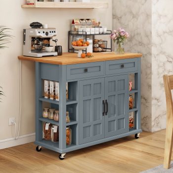 Uforic Kitchen Island Cart with Power Outlets, Kitchen Storage Trolley Cart with Storage Shelves & Drawers