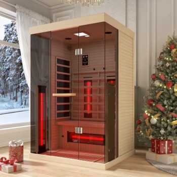 BUPPLEE 74.8'' Infrared Sauna, 2 Person Tempered Glass Home Sauna with 10 Minutes Warm-up Heater Tube& Carbon Panels