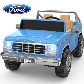 TOKTOO Licensed 1973 Ford F-150 24V 2 Seater Ride On Car for Kids, Electric Ride On Toys with Parent Remote Control, 400W Powerful Wheel, LED Lights, Music Player, Ages 3-8, Blue