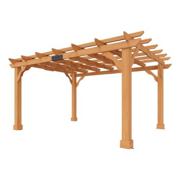 LUXOAK Outdoor Wooden Pergola, Large Solid Cedar Pergola Kit with Slatted Roof Design, Heavy-Duty Frame for Backyard, Red-Brown Finish