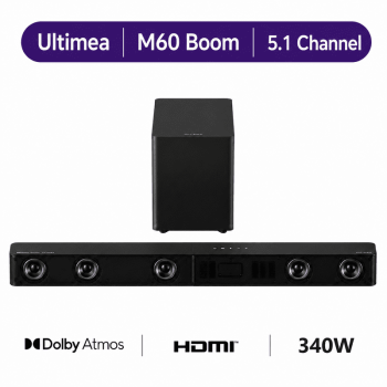 Ultimea Poseidon M60 Boom 5.1ch Dolby Atmos Sound System, 340W Peak Power, 5 Full-Range Drivers, Wired Subwoofer