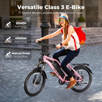 VARUN Electric Bike, 24" EBike with 750W Peak Motor, 48V 374.4Wh Removable Battery, 20+MPH, 7-Speed Gears, Includes Bike Pump, Phone Holder & Bike Lock - Electric Bicycle for Adults, UL2849
