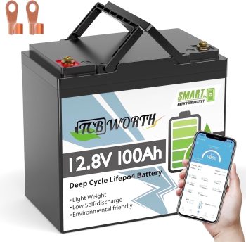 12V 100AH Mini LiFePO4 Lithium Battery Bluetooth,for RV,Solar,Camping,Deep Cycles,TCBWORTH Group 22NF