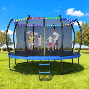 Outdoor Trampoline,Fashionsport Outfitters 10FT/12FT/14FT/16FT Round Trampoline with LED Lights, Recreational Backyard Trampolines Anti-Rust for Kids and Adults with Net and Ladder