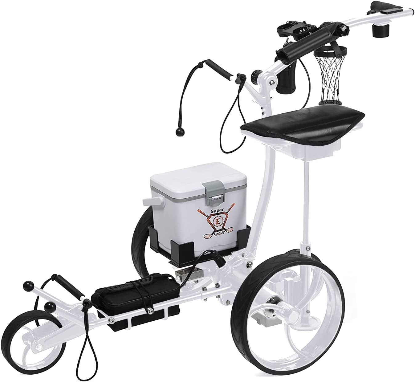 Super E Caddy Pro Electric Remote Control Golf Cart with Cooler, Seat, USB Port 12V Battery