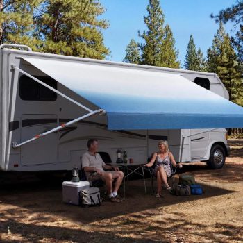 Manual Rv Awning Complete Kit, 17.12Ft Retractable Rv Awning with Aluminum Alloy Frame and Waterproof Pvc Fabric, Gradient Blue