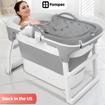 Fompes 40" Portable Bathtub for Adults Large Foldable Ice Bath Tub for Cold Plunge & Hot Spa, Freestanding Soaking Tub for Indoor/Outdoor, Athlete Recovery & Family Use, Grey