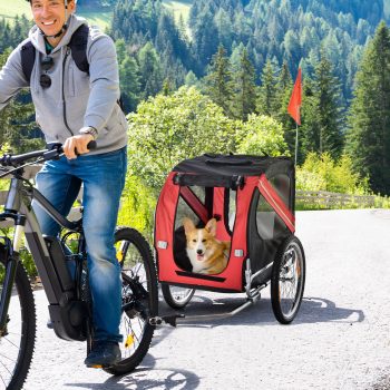 Aosom Dog Bike Trailer Pet Cart Bicycle Wagon Cargo Carrier Attachment for Travel with 3 Entrances Large Wheels & Mesh Screen -/ Black