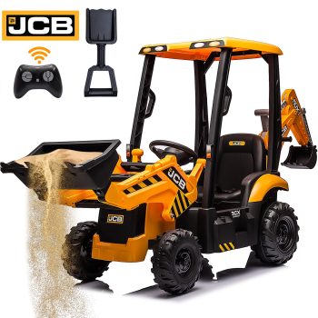 iYofe 12V Kids Ride on Excavator Digger Toy Cars, JCB Battery Powered Electric Tractor with Remote Control, Ride on Construction Truck w/ Shovel, Loader and Digger for 3-5 Boys Girls, Yellow