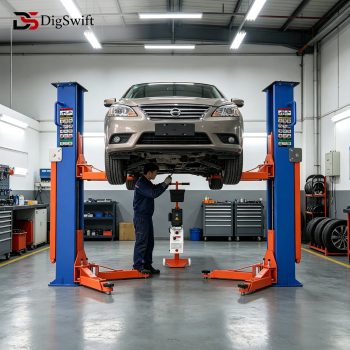 DigSwift Portable Two Post Car Lift 8000 LBS Capacity, 220V Electric Lock, Movable Garage Car Lift for Home Garage & Workshop, Adjustable Height up to 51.3